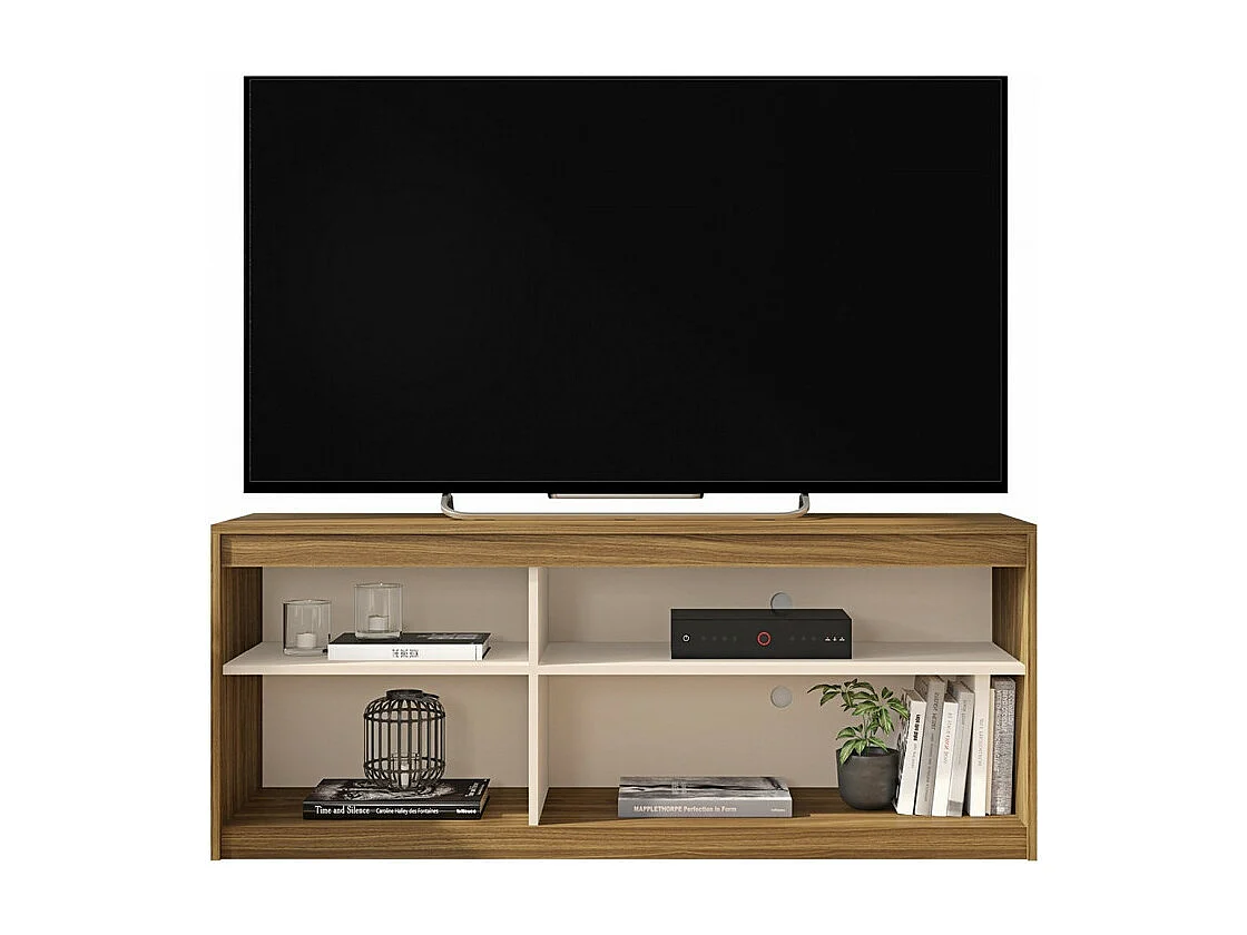 Meuble TV 55 Pouces Chêne et Blanc 4 Niches L136 H 56 P 36 cm