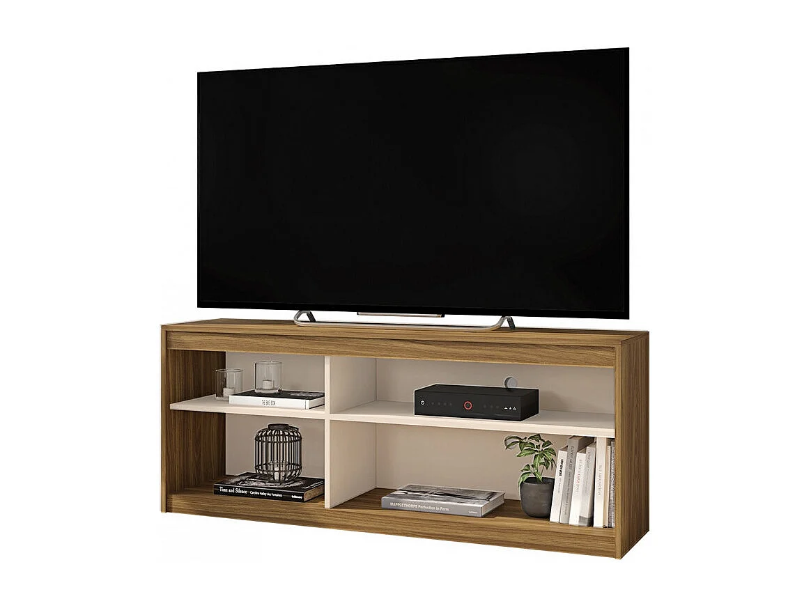 Meuble TV 55 Pouces Chêne et Blanc 4 Niches L136 H 56 P 36 cm