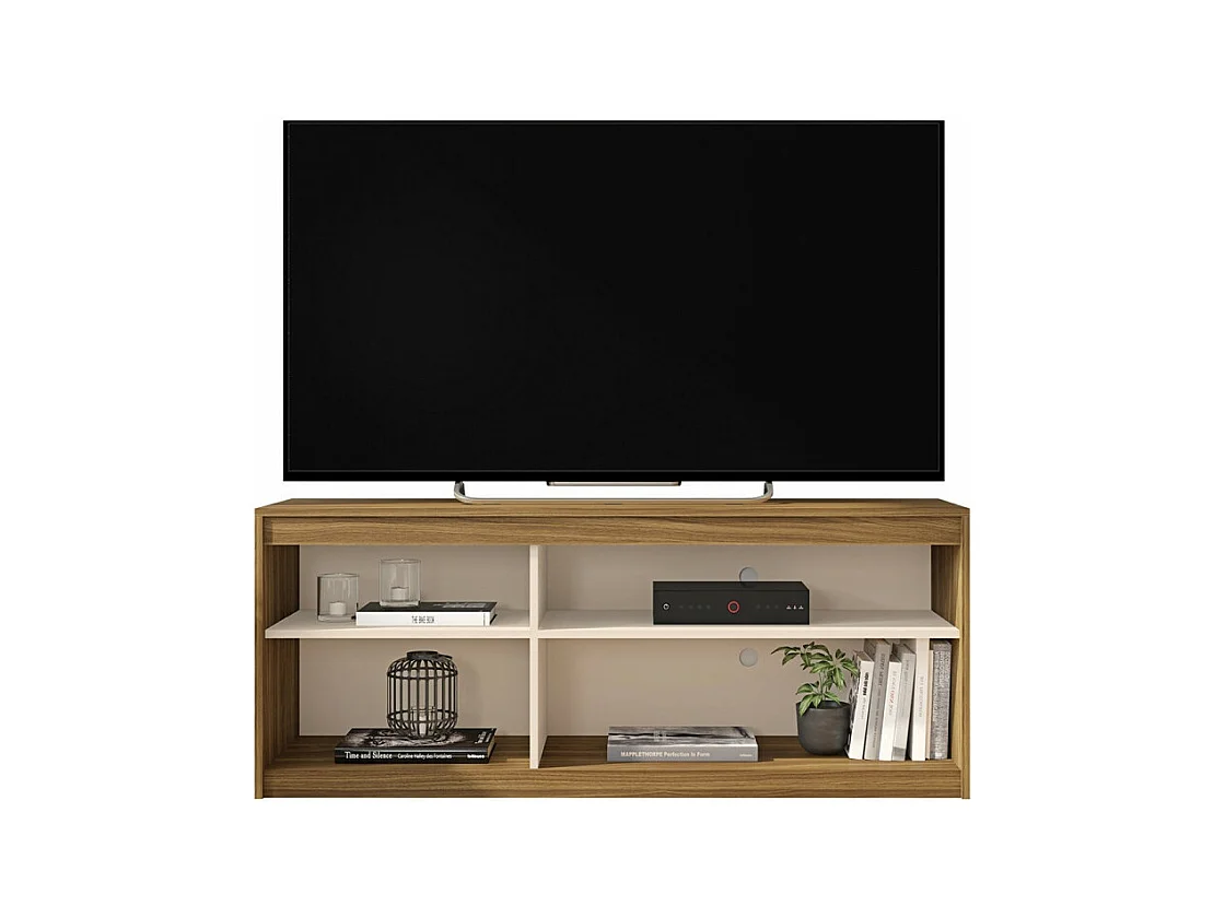 Meuble TV 55 Pouces Chêne et Blanc 4 Niches L136 H 56 P 36 cm
