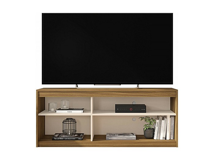 Meuble TV 55 Pouces Chêne Et Blanc 1 Porte 6 Roulettes L 136 H 74 P 39 Cm - L 136 X L 39 X H 74 Cm - Maison