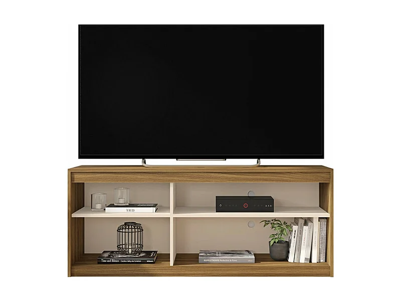 Meuble TV 55 Pouces Chêne et Blanc 4 Niches L136 H 56 P 36 cm