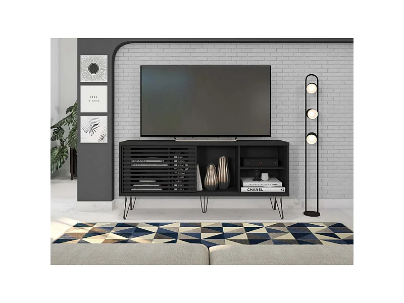 Meuble TV 55 Pouces Noir Pieds Métal