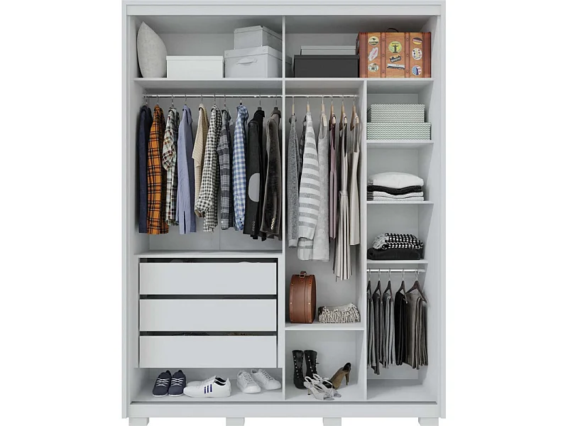 Armoire Dressing 2 Portes Coulissantes Blanche 10 Niches