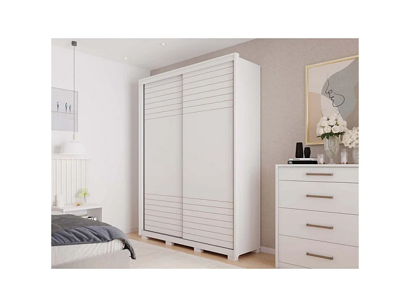 Armoire Dressing 2 Portes Coulissantes Blanche 10 Niches