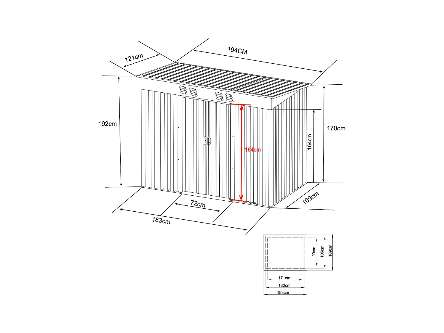 Caseta de jardín metal de acero galvanizado gris 2,3 m² - MANSO