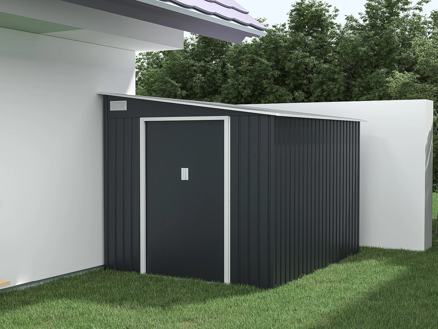 Abri de jardin métal adossé en acier galvanisé anthracite 5,49 m² - DAUSTIN