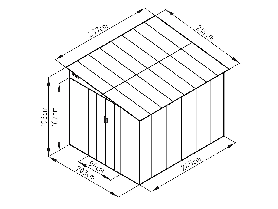 Gartenhaus Metall mit Anlehnfunktion - 5,49 m² - verzinkter Stahl - Anthrazit - DAUSTIN