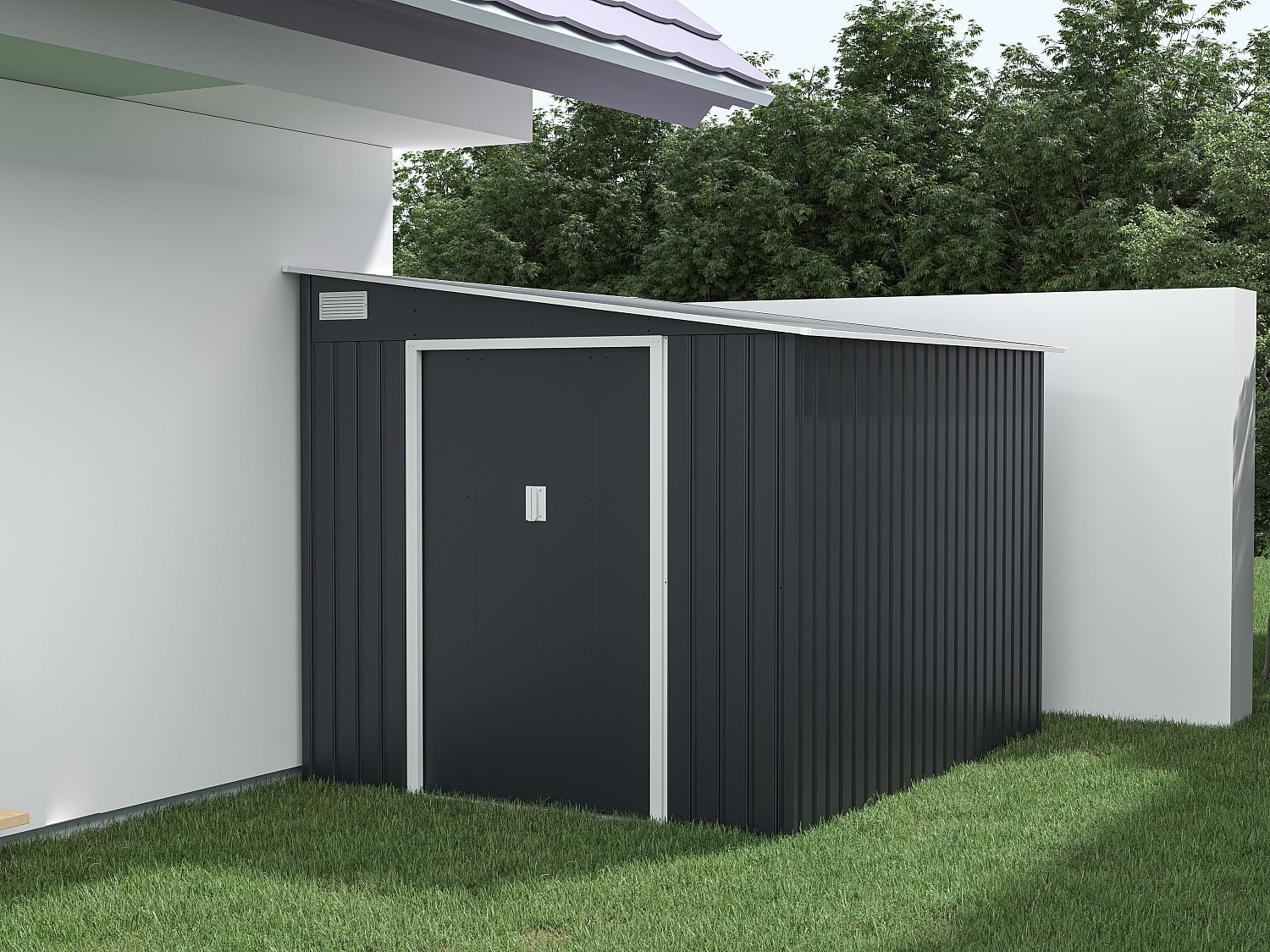 Vente-unique Gartenhaus Metall mit Anlehnfunktion - 5,49 m² - verzinkter Stahl - Anthrazit - DAUSTIN 1614813