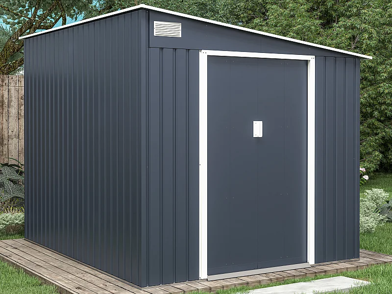 Abri de jardin métal adossé en acier galvanisé anthracite 5,49 m² - DAUSTIN