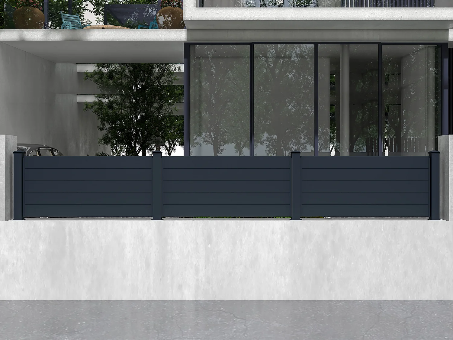 Stellzaun Anbauelement - H89 x B189 cm - Aluminium - Anthrazit - NAZARIO