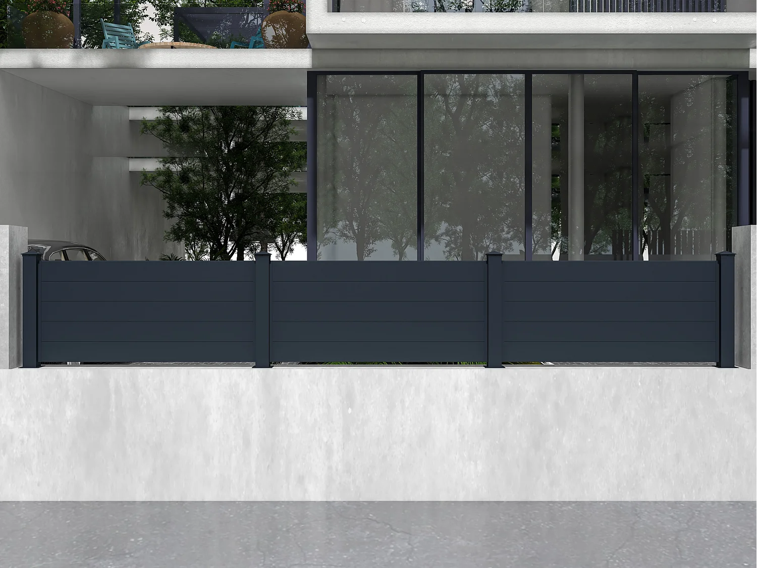 Schuttingverlenging te plaatsen H78 x B189 cm + 1 paal antraciet - NAZARIO