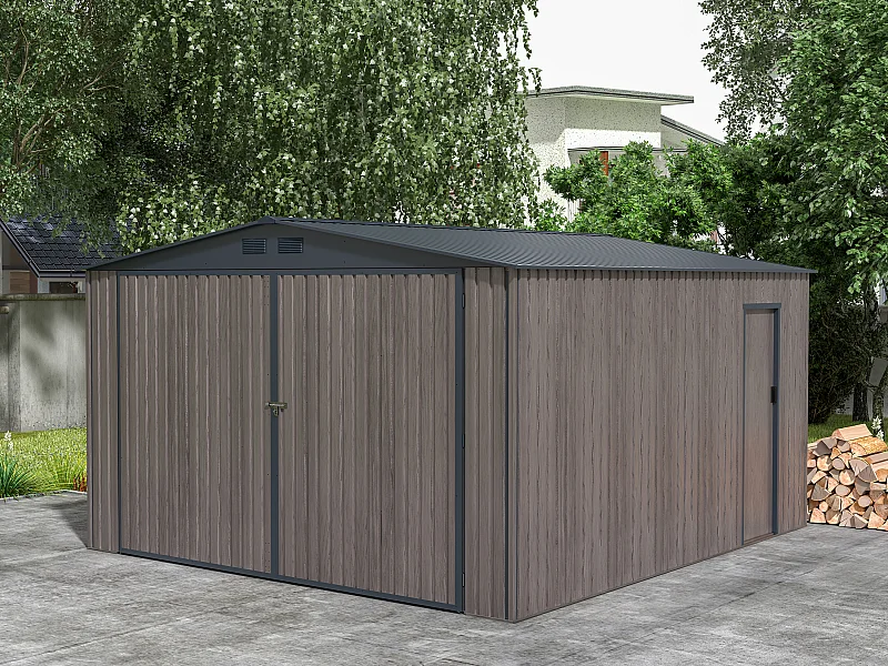 Garage en acier galvanisé effet bois gris 15,96 m² - NERON