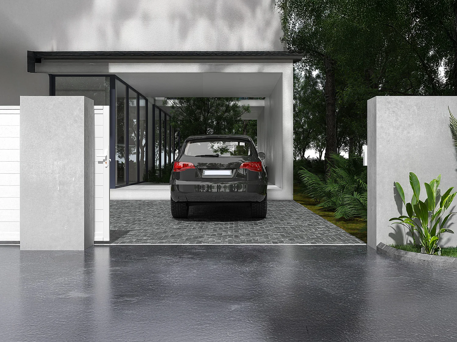 Portail coulissant aluminium plein L374 x H180 cm blanc - NAZARIO