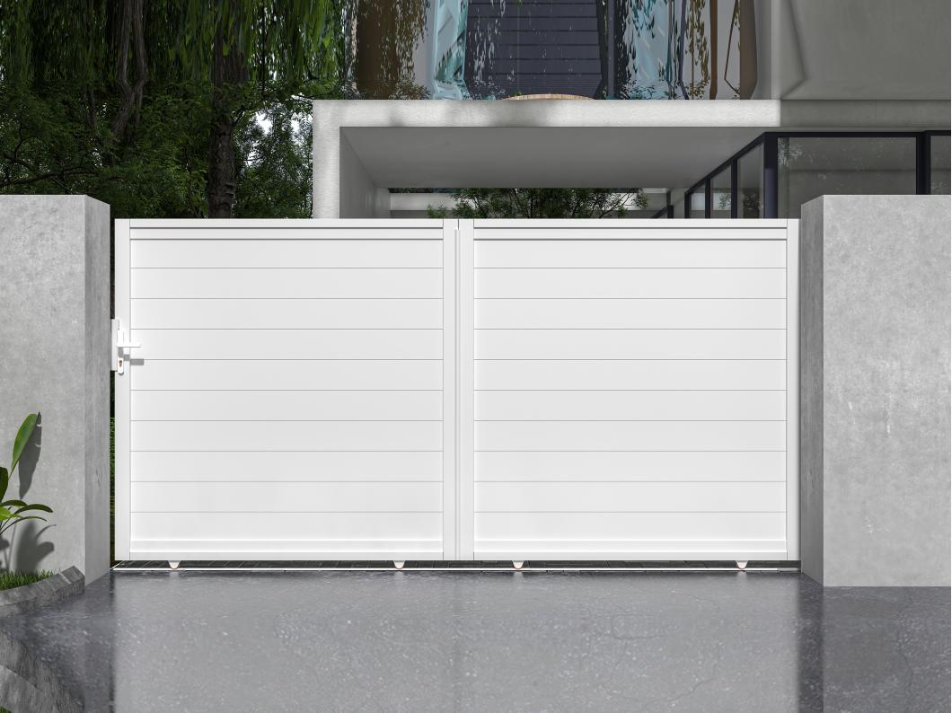 Portón corredero aluminio Ancho 374 x Alt. 180 cm blanco - NAZARIO