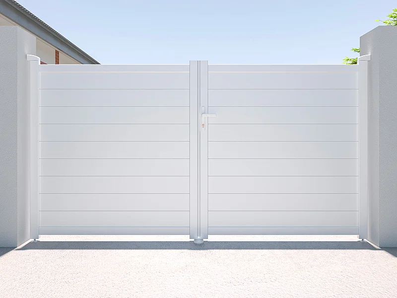 Cancello a battente L305 x H181 cm Alluminio pieno Bianco - NAZARIO