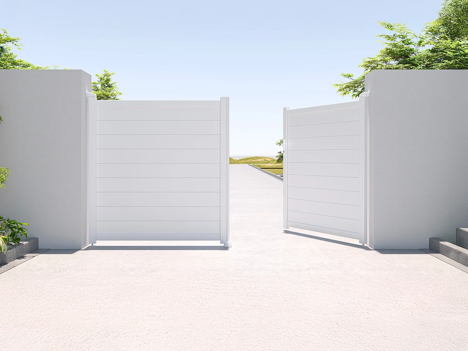 Portail battant aluminium plein L305 x H181 cm blanc - NAZARIO