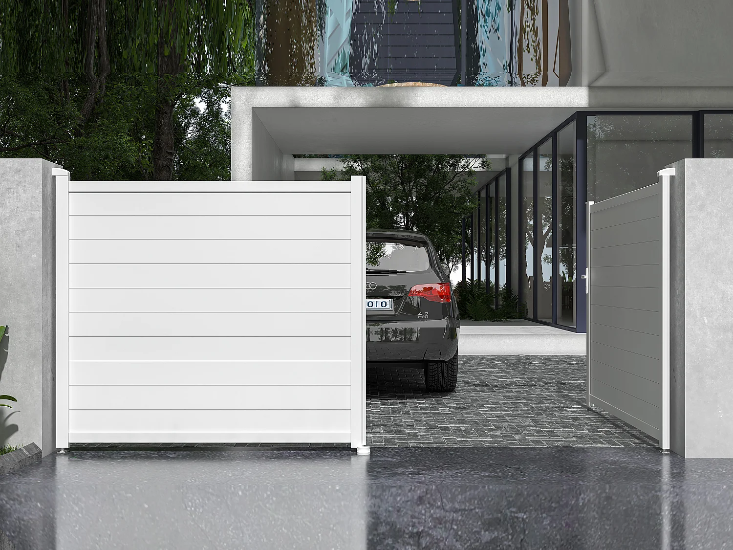 Draaipoort van aluminium  B355 x H181 cm wit - NAZARIO