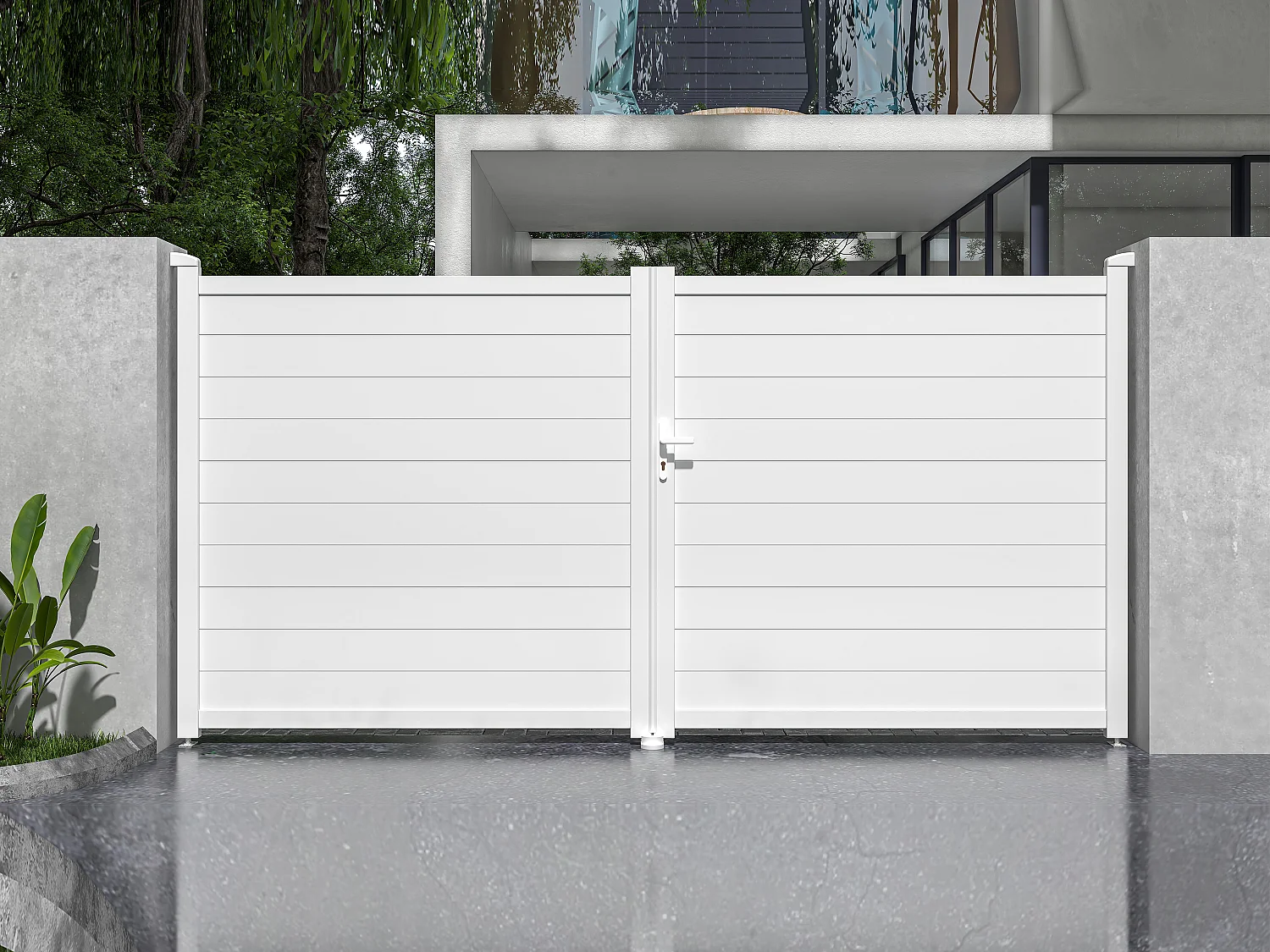 Draaipoort van aluminium  B355 x H181 cm wit - NAZARIO