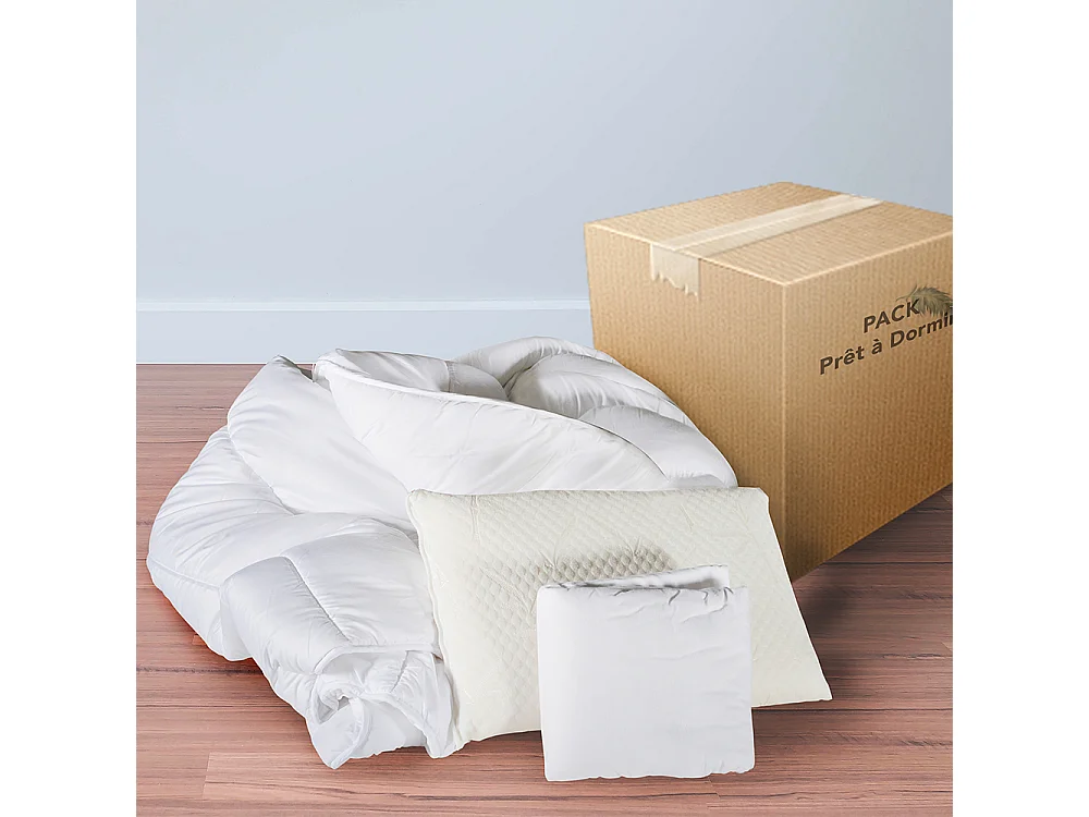 OLYMPE LITERIE | Pack REVERIE Protège matelas + Couette + Oreiller 90x190 cm