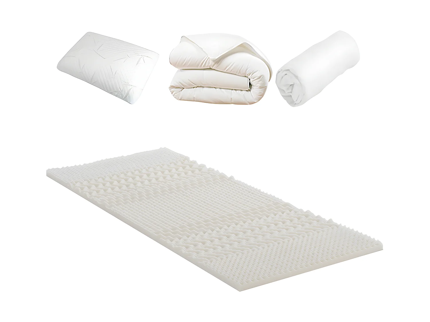 OLYMPE LITERIE | Pack DOUCE NUIT Surmatelas + Protège matelas + Couette + Oreiller 90x190 cm