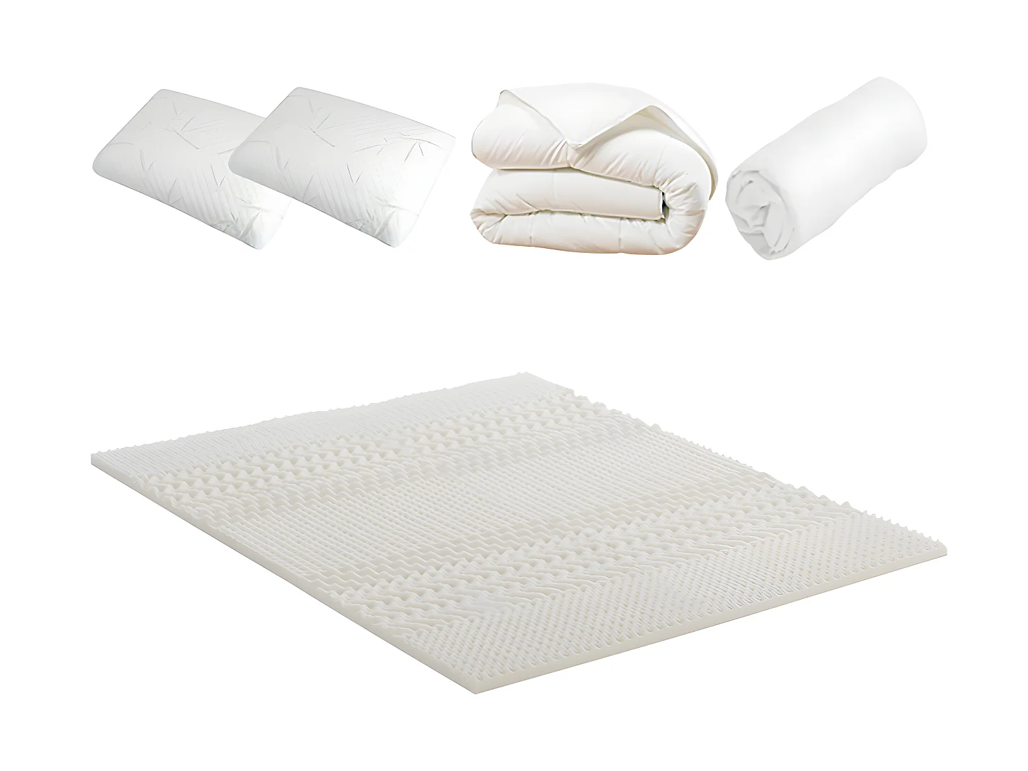 OLYMPE LITERIE | Pack DOUCE NUIT Surmatelas + Protège matelas + Couette + Oreiller 180x200 cm