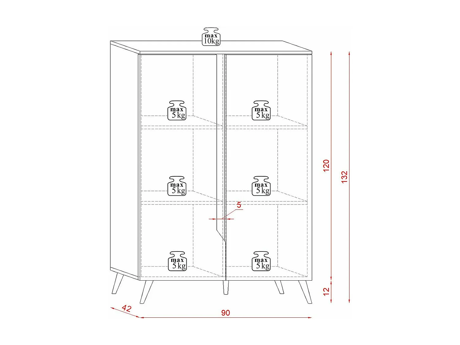 Buffet Haut scandinave 2 Portes L90 x H132 cm - Tree