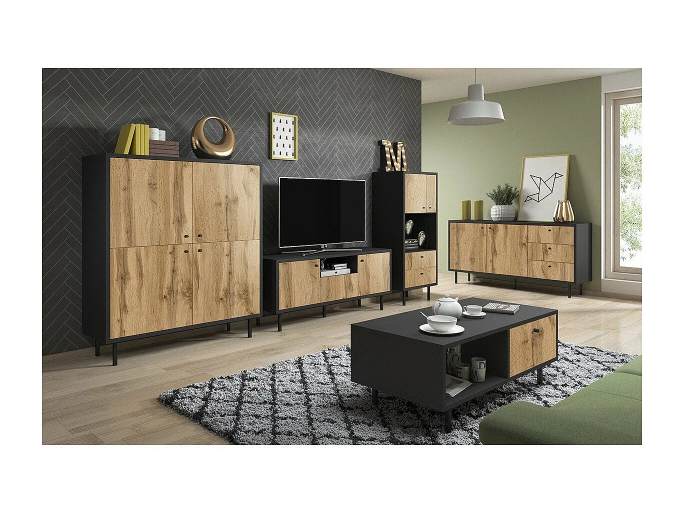 Buffet Haut Industriel 2 Portes et 2 Tiroirs L57 x H135 cm - Bospe