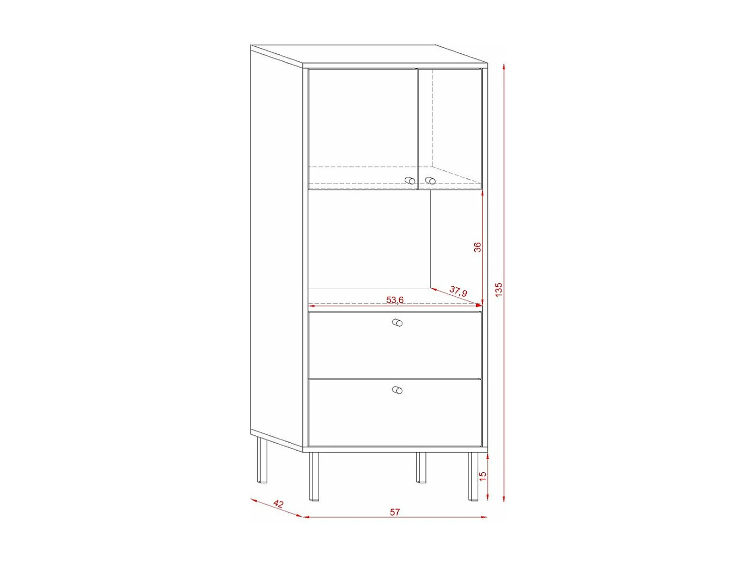 Buffet Haut Industriel 2 Portes et 2 Tiroirs L57 x H135 cm - Bospe