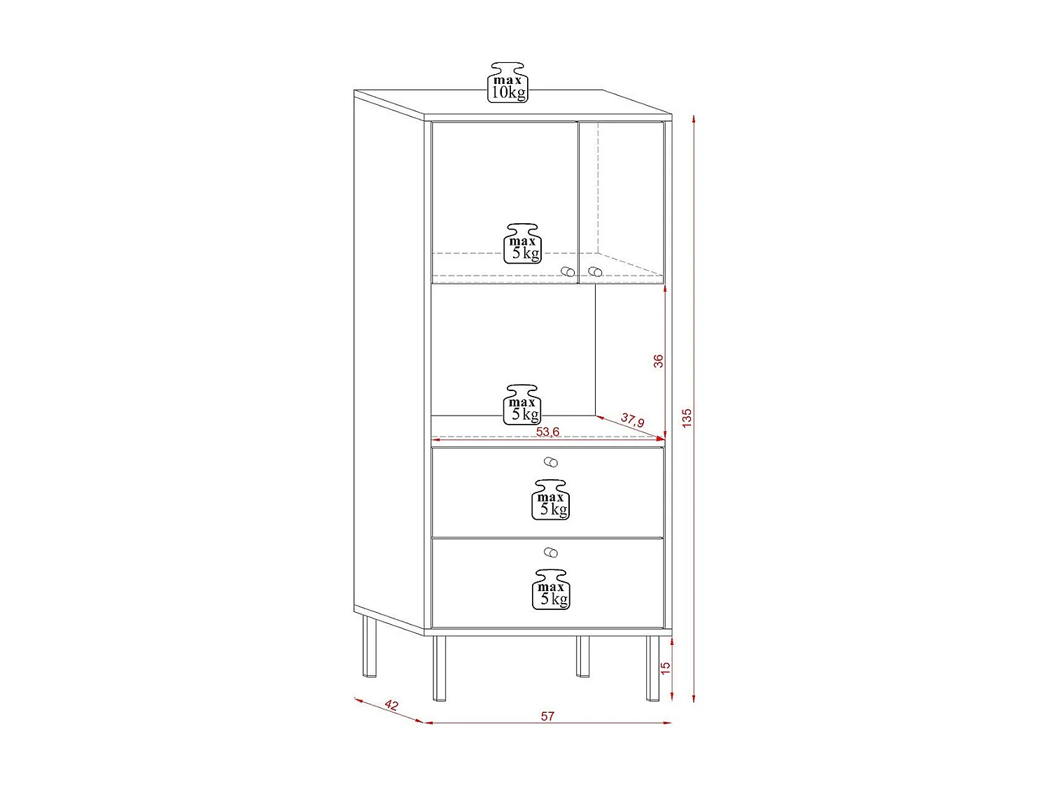 Buffet Haut Industriel 2 Portes et 2 Tiroirs L57 x H135 cm - Bospe