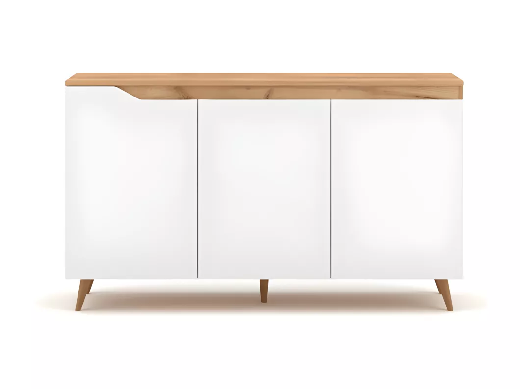 Kauf Unique Sideboard im Skandinavischem Stil, mit 3 Türen L140 cm - Holzdekor und weiß - Tree