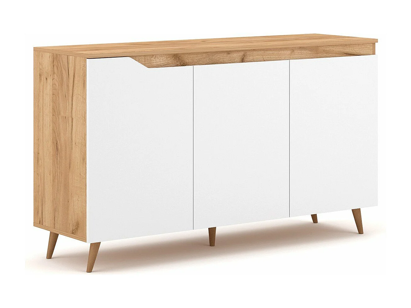 Buffet Scandinave 3 Portes L140 cm - Décor bois et blanc - Tree