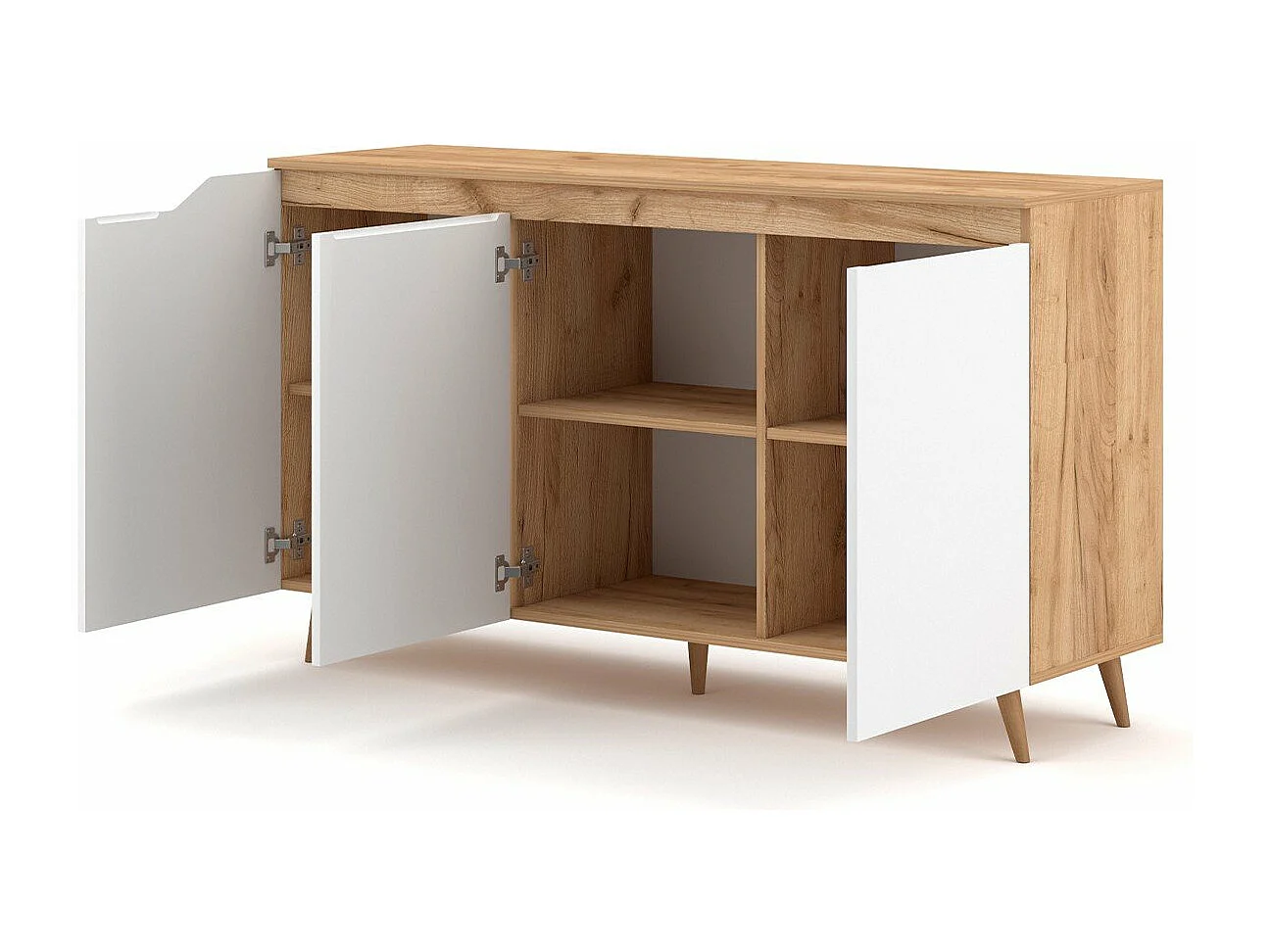 Buffet Scandinave 3 Portes L140 cm - Décor bois et blanc - Tree