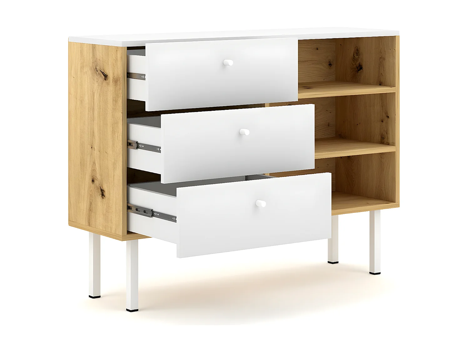 Cómoda 3 cajones 3 baldas - Diseño moderno - 100 cm