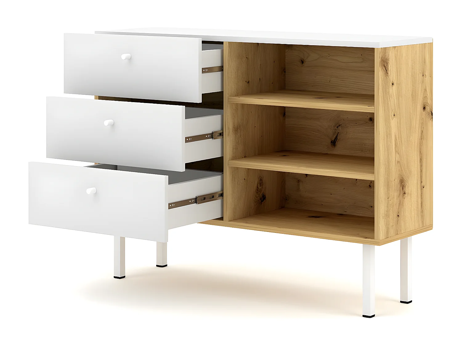 Cómoda 3 cajones 3 baldas - Diseño moderno - 100 cm