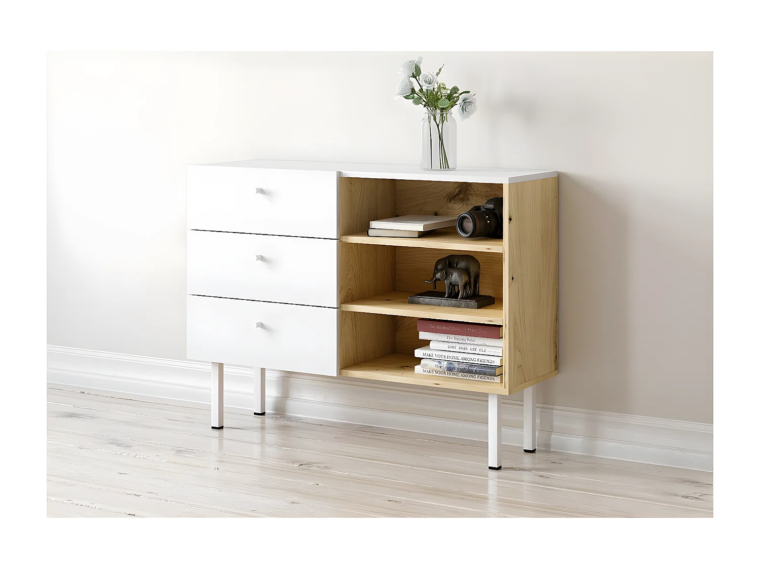 Cómoda 3 cajones 3 baldas - Diseño moderno - 100 cm