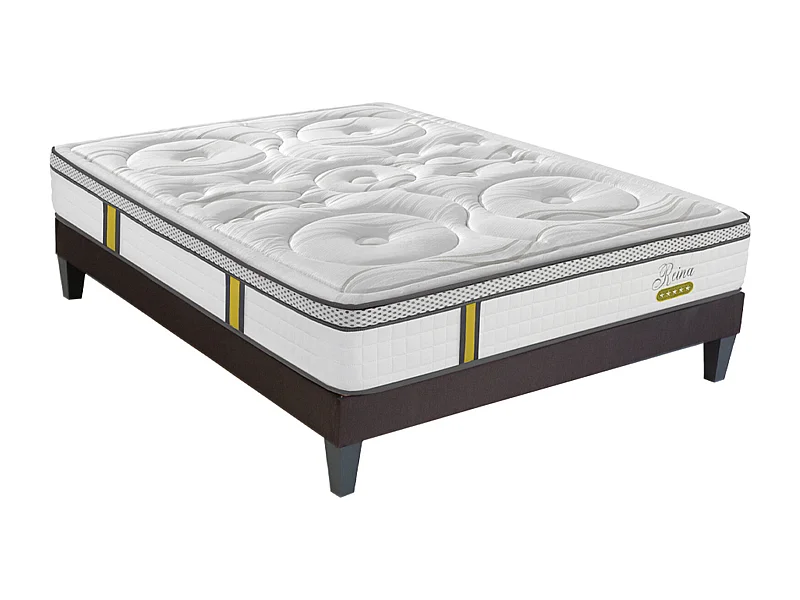 Ensemble matelas ressorts ensachés et sommier en bois