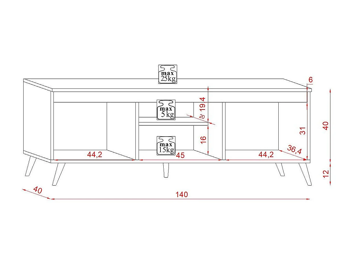 Meuble TV Scandinave 3 portes Décor Bois Clair et Blanc L140 cm - Tree
