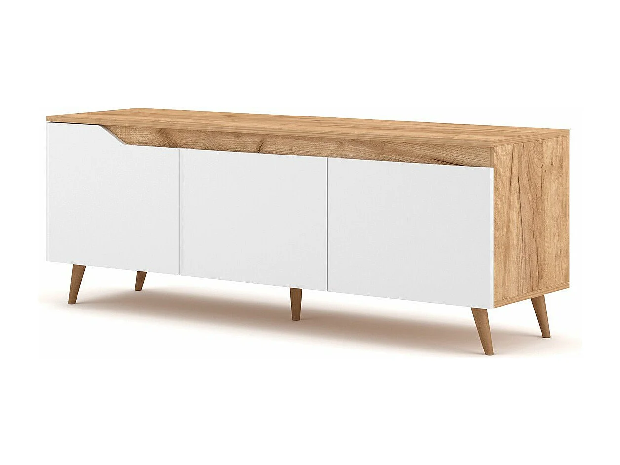 Meuble TV à poser TURE coloris chêne 140x40x52 cm-Blanc-Blanc--