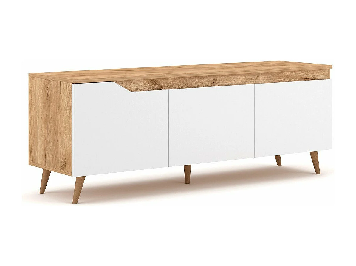 Meuble TV à poser TURE coloris chêne 140x40x52 cm-Blanc-Blanc--