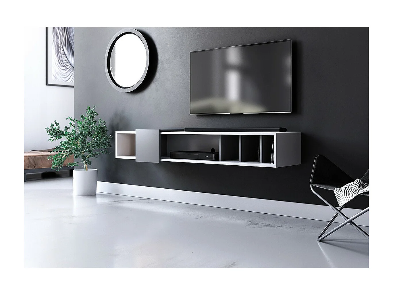 Meuble TV Mural avec Niches de rangement L150 cm - Ronda