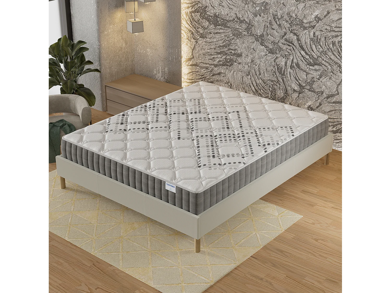 Matelas Eliha 90x190cm - Technologie Hybrid: Ressorts ensachés + Mousse HDensité-Épaisseur 20cm-Soutien Tonique Parfait & indépendance de Couchage-Label SANITIZED