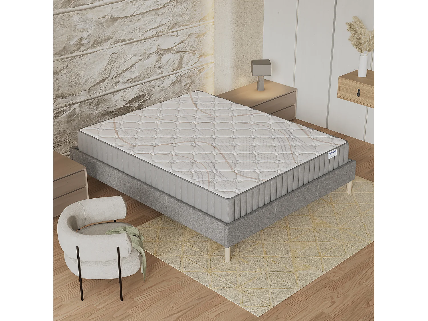 Matelas Sirius 140x190cm - Latex Naturel & Accueil Confort 400g/m2 (Anti-Points de Pression)- Épaisseur 22cm-Soutien Tonique Ferme & Enveloppant-Label sanitized