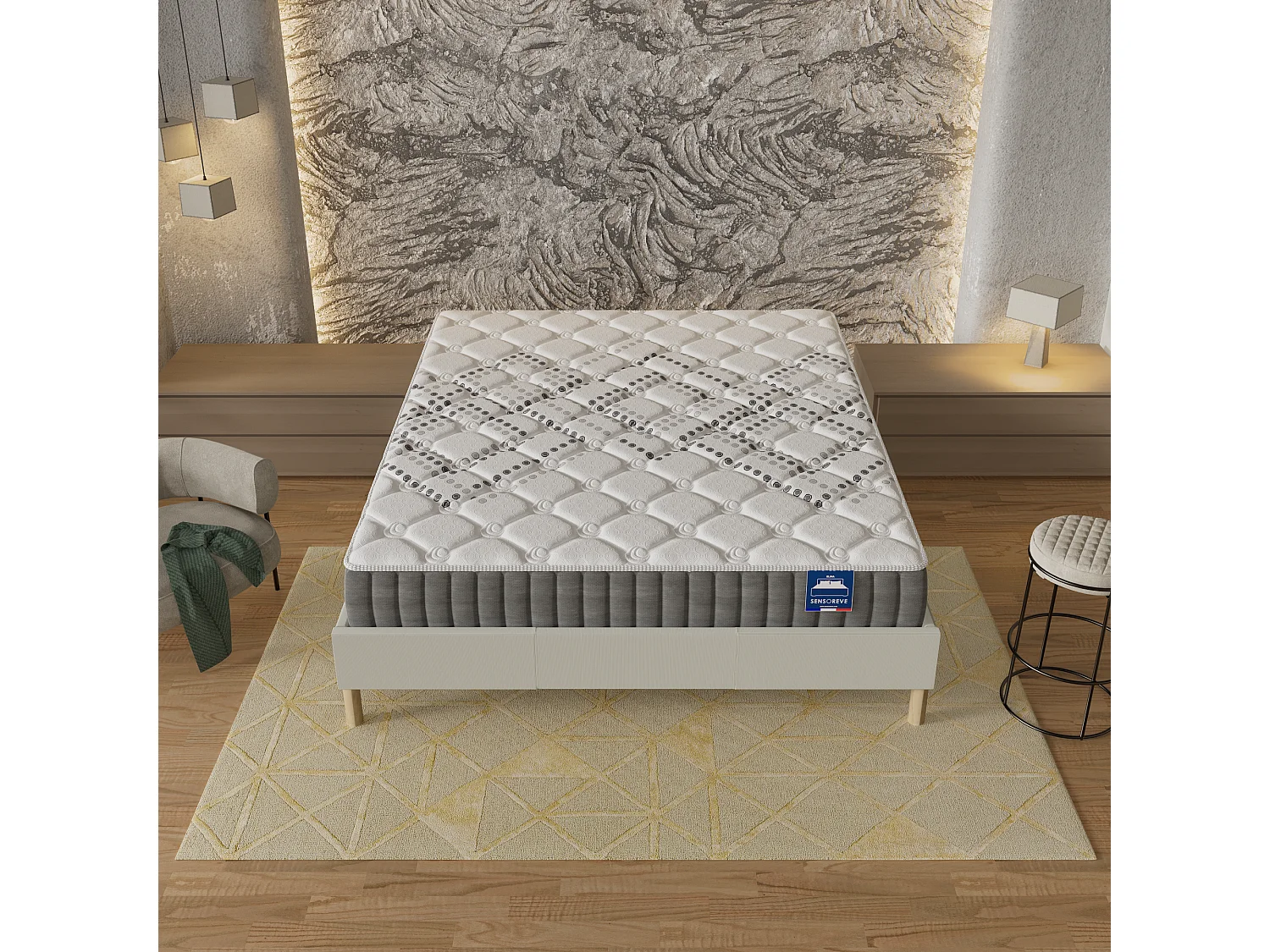 Matelas Eliha - Technologie Hybrid: Ressorts ensachés + Mousse HDensité-Épaisseur 20cm-Soutien Tonique Parfait & indépendance de Couchage-Label SANITIZED