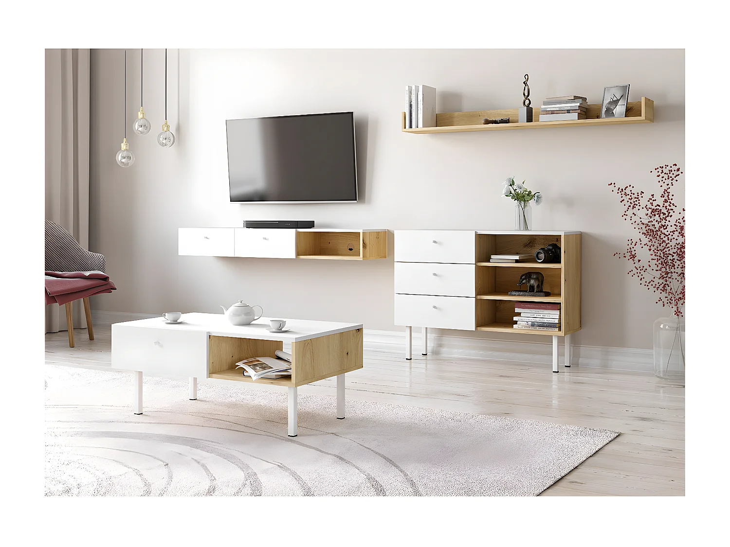 Mesa de centro 1 cajón 1 balda 90 cm