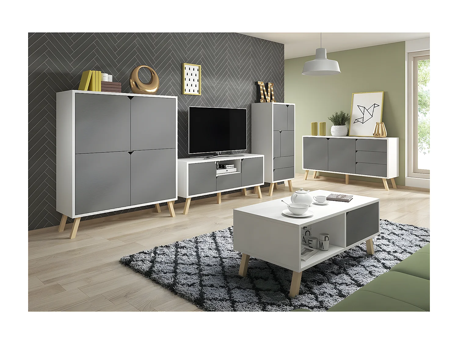 Mesa de centro 1 gaveta Kori branco e cinzento 45cm