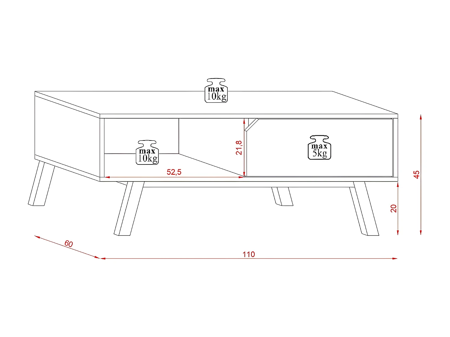 Mesa de centro 1 gaveta Kori branco e cinzento 45cm