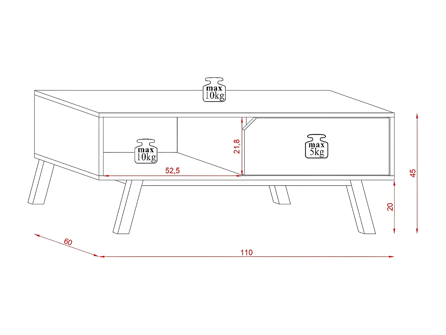 Mesa de centro 1 gaveta Kori branco e cinzento 45cm