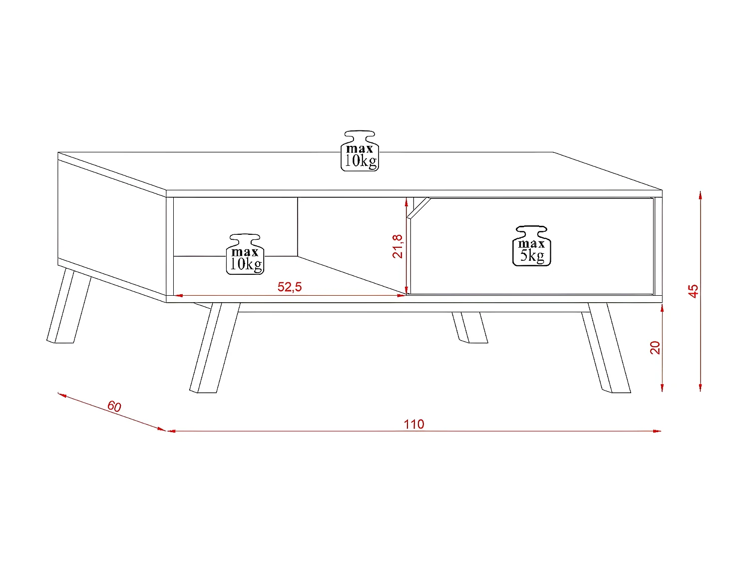 Mesa de centro 1 gaveta Kori branco e cinzento 45cm