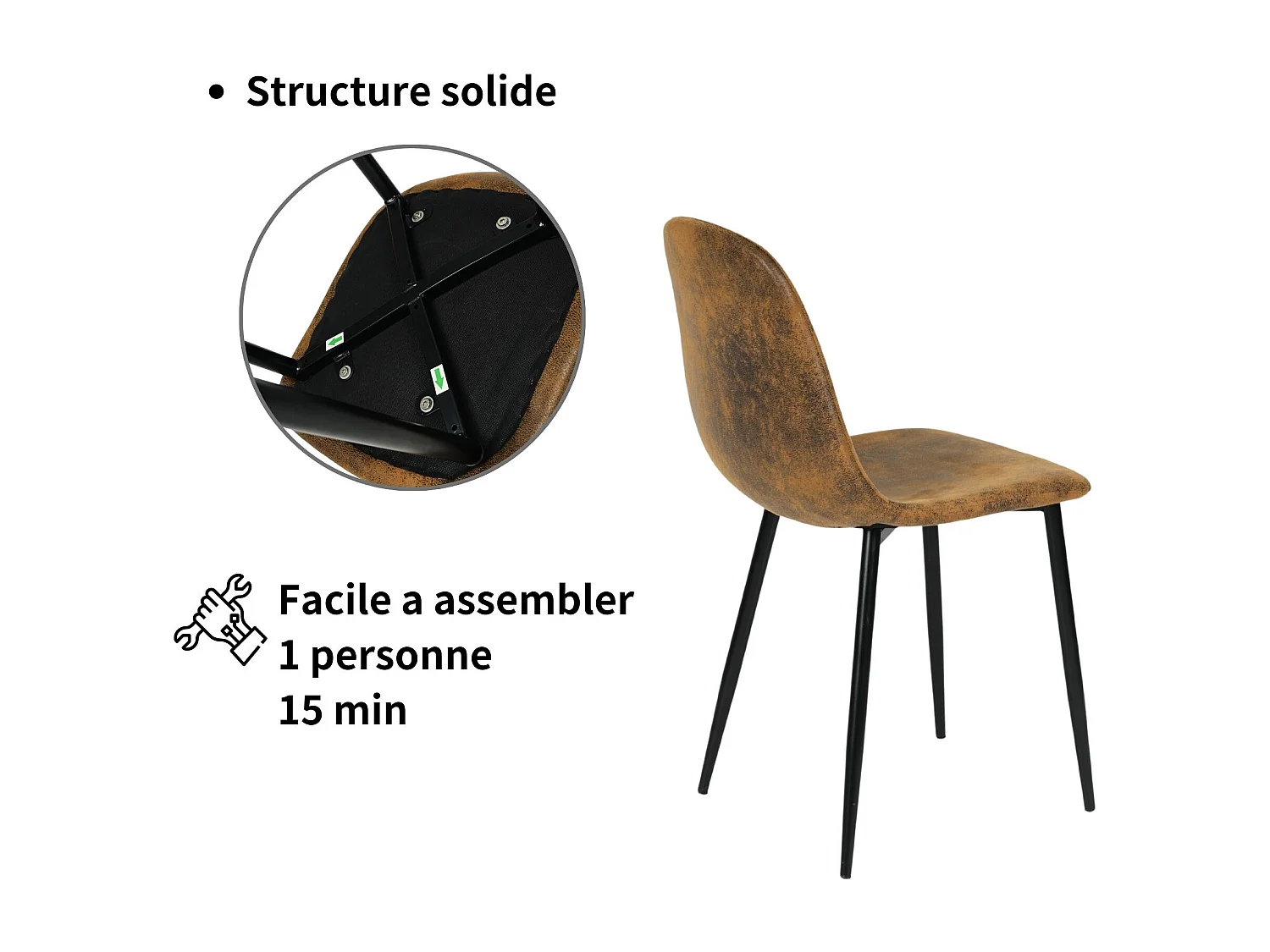 URBAN MEUBLE  Lot de 4 chaises - Style vintage et design scandinave - En faux daim - Idéales pour cuisine - Marron