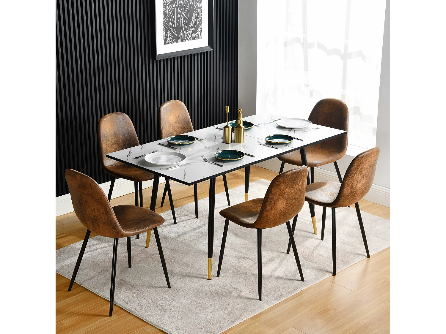 URBAN MEUBLE  Lot de 4 chaises - Style vintage et design scandinave - En faux daim - Idéales pour cuisine - Marron